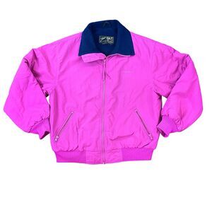Vintage Eddie Bauer Womens Medium Pink Nylon Fleece Lined Mock Neck Jacket